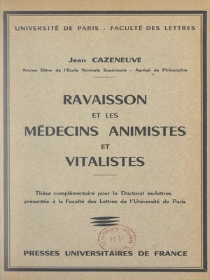 cover image of Ravaisson et les médecins animistes et vitalistes